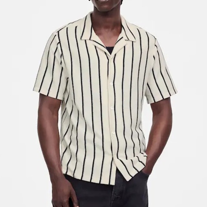 Madewell Men's Textured Knit Camp Collar Shirt Vintage Ivory Size Xl Nwt